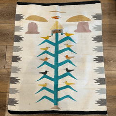Navajo Rug-Bird & Yei  Rug with Sacred Corn Stalk circa 1930