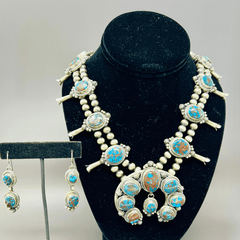 Nevada Spiderweb #8 Turquoise Squash Blossom & Earrings