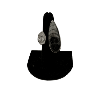 Orthoceras & Herkimer Diamond Double Stone Adjustable Ring Rings - Picayune Cellars & Mercantile