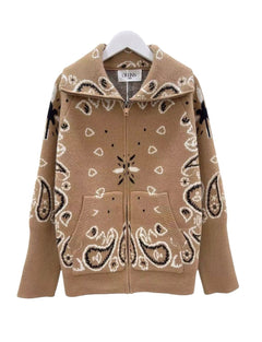 Paisley Pattern Zip-up Cardigan with Large Collar