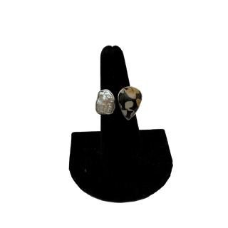 Peanut Wood Jasper & Pearl Double Stone Adjustable Ring Rings - Picayune Cellars & Mercantile