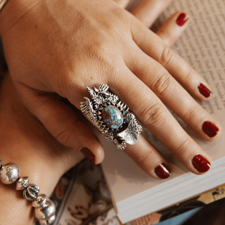 Philander Begay Horny Toad Ring with Pilot Mountain Turquoise Rings - Picayune Cellars & Mercantile