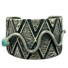 Philander Begay Tufa Cast Snake Bracelet with Nevada Turquoise (#8)