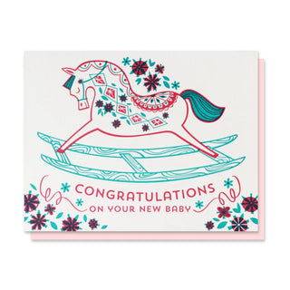 "Pink Rocking Horse" New Baby Card Cards - Picayune Cellars & Mercantile