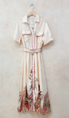 Printed Belted Rose Clair Shirt Dress