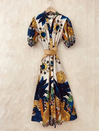 Printed Cotton Dress with Belt Women's Apparel - Picayune Cellars & Mercantile