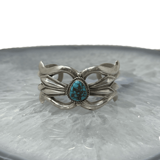 Ray Adakai Hand Stamped Sterling Silver Cuff with Turquoise Bracelets - Picayune Cellars & Mercantile