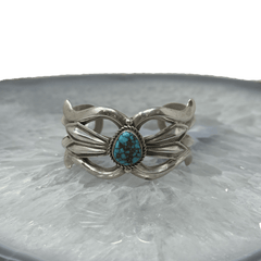 Ray Adakai Hand Stamped Sterling Silver Cuff with Kingsman Turquoise