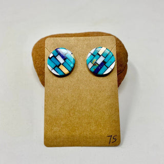 Round Turquoise Mosaic Inlay Earrings Earrings - Picayune Cellars & Mercantile