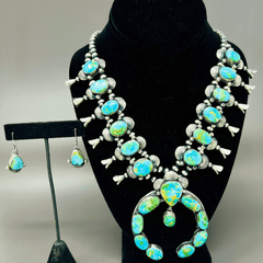 Royston Turquoise Squash Blossom & Earrings