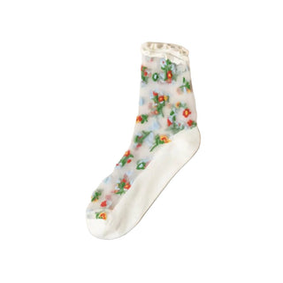 Ruffled Cuff Sheer Floral Socks Socks - Picayune Cellars & Mercantile