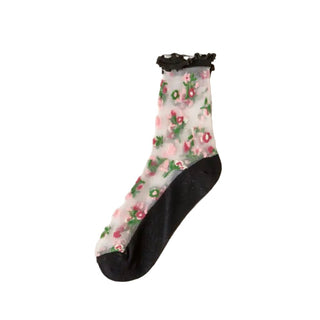 Ruffled Cuff Sheer Floral Socks Socks - Picayune Cellars & Mercantile