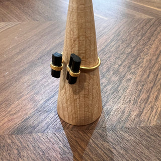 Rustic Black Tourmaline and Gold Double Stone Ring Rings - Picayune Cellars & Mercantile