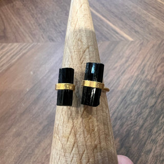 Rustic Black Tourmaline and Gold Double Stone Ring Rings - Picayune Cellars & Mercantile