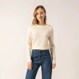 Saint James Bregancon U Wool Sailor Sweater with Striped Elbow Patches Women's Apparel - Picayune Cellars & Mercantile