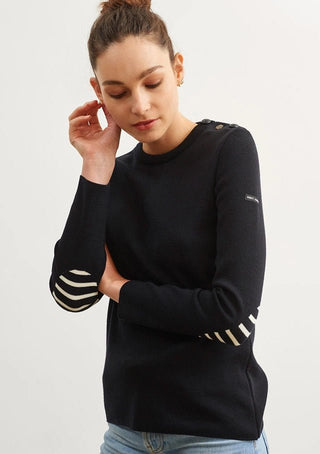 Saint James Bregancon U Wool Sailor Sweater with Striped Elbow Patches Women's Apparel - Picayune Cellars & Mercantile