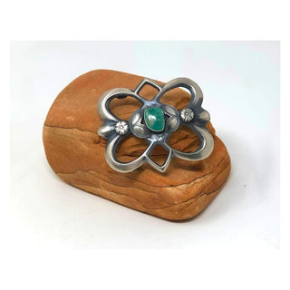 "Sandcast Flower with Turquoise Stone" Belt Buckle Belts, Buckles, & Bolos - Picayune Cellars & Mercantile