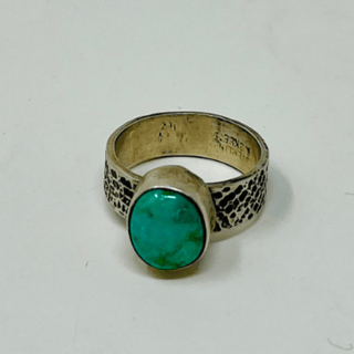 Scott Skeets Turquoise Ring With Stamped Band Rings - Picayune Cellars & Mercantile