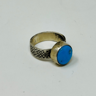 Scott Skeets Turquoise Ring With Stamped Band Rings - Picayune Cellars & Mercantile