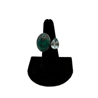 Shattuckite & Blue Topaz Double Stone Adjustable Ring Rings - Picayune Cellars & Mercantile