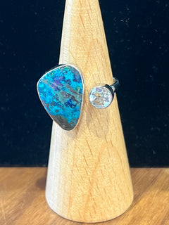 Shattuckite & Blue Topaz Double Stone Adjustable Ring