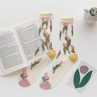 Sheer Floral Socks Socks - Picayune Cellars & Mercantile