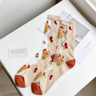 Sheer Floral Socks Socks - Picayune Cellars & Mercantile