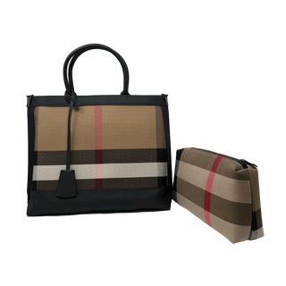 Short Handle Large Plaid & Leather Handbag - 811 Purses - Picayune Cellars & Mercantile