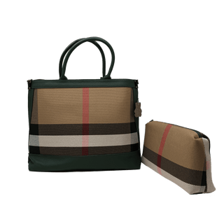 Short Handle Large Plaid & Leather Handbag - 811 Purses - Picayune Cellars & Mercantile