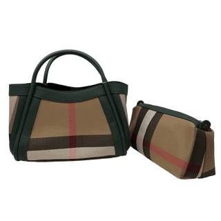 Short Handle Plaid & Leather Handbag - 924 Purses - Picayune Cellars & Mercantile