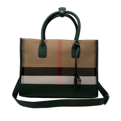 Short Handle Plaid & Leather Handbag - S748