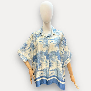 Silky Toile de Jouy Print Short - Sleeved Blouse Women's Apparel - Picayune Cellars & Mercantile