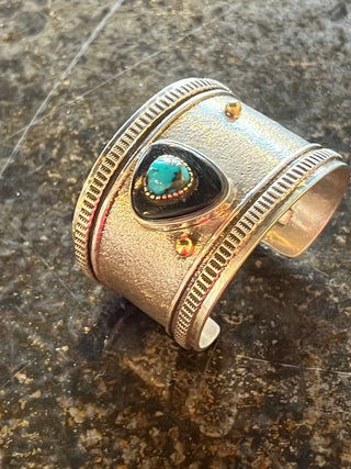 Ed Cummings Sterling Silver, Turquoise & Gold Cuff