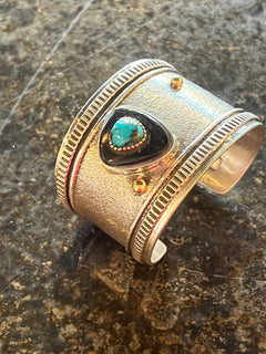 Ed Cummings Sterling Silver, Turquoise & Gold Cuff