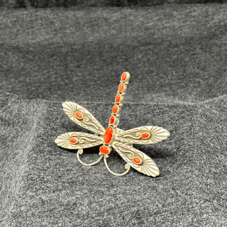 Siver & Coral Dragonfly Adjustable Ring Rings - Picayune Cellars & Mercantile