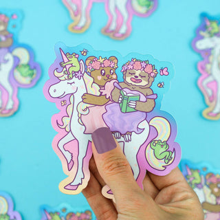 Sloth and Bear Unicorn Holographic Sticker Stickers - Picayune Cellars & Mercantile