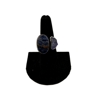 Sodalite & Druzy Crystal Double Stone Adjustable Ring Rings - Picayune Cellars & Mercantile