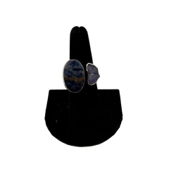 Sodalite & Druzy Crystal Double Stone Adjustable Ring