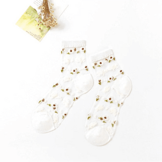 Soft Floral Sheer Crew Socks Socks - Picayune Cellars & Mercantile