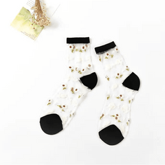 Soft Floral Sheer Crew Socks