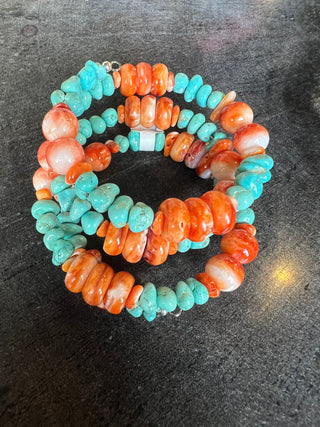 Spiny Oyster and Turquoise Wrap Bracelet