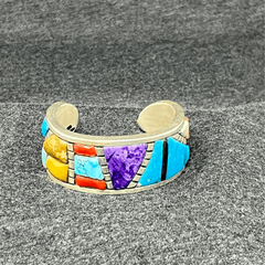 Sterling Silver Multi Stone Inlay Cuff