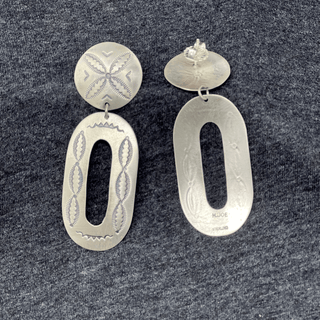 Sterling Silver Stamped Oval Drop Earrings Earrings - Picayune Cellars & Mercantile