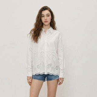 Susana - Eyelet and Scalloped Trim Long-Sleeved Button Up Shirt Women's Apparel - Picayune Cellars & Mercantile