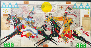 Terrance Guardipee Double Rider Collage Ledger Art Artwork - Picayune Cellars & Mercantile