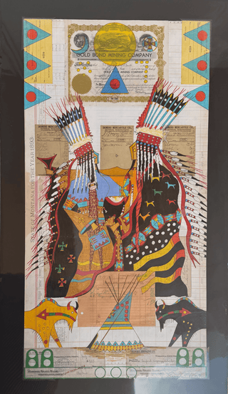 Terrance Guardipee Keepers of the Medicine Bundle Collage Ledger Art Artwork - Picayune Cellars & Mercantile