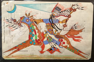 Terrance Guardipee Running Eagle Gains Strength from Mother Moon Ledger Art Artwork - Picayune Cellars & Mercantile