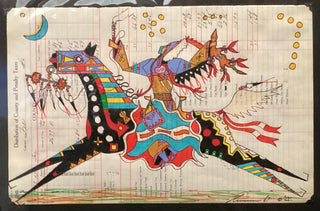 Terrance Guardipee Running Eagle Guided by Mother Moon Ledger Artwork - Picayune Cellars & Mercantile