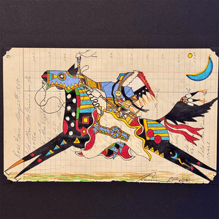 Terrance Guardipee "Running Eagle Lit by Mother Moon" Ledger Art Artwork - Picayune Cellars & Mercantile