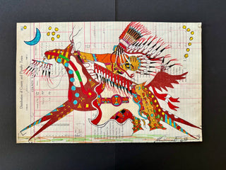 Terrance Guardipee Running Eagle with Buffalo Robe Ledger Art Artwork - Picayune Cellars & Mercantile
